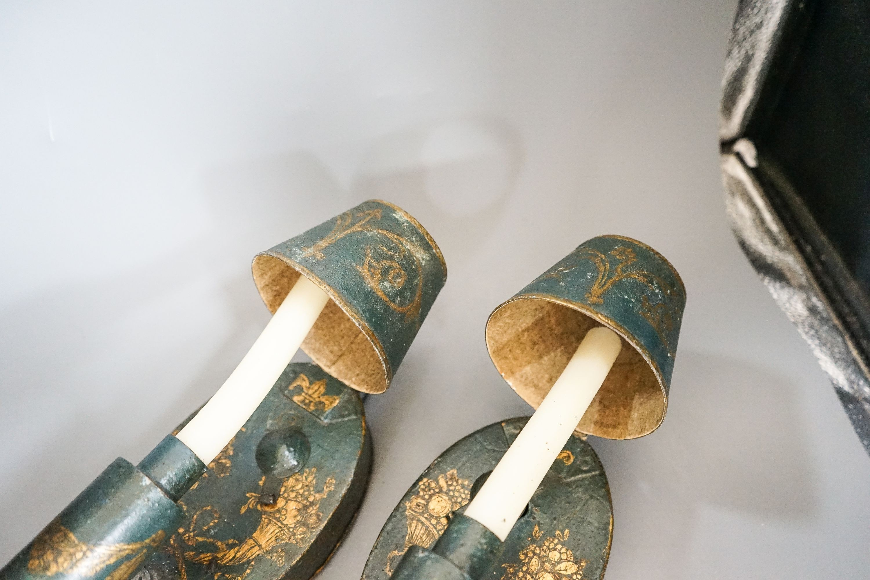 A pair of 19th century toleware wall lights 32cm